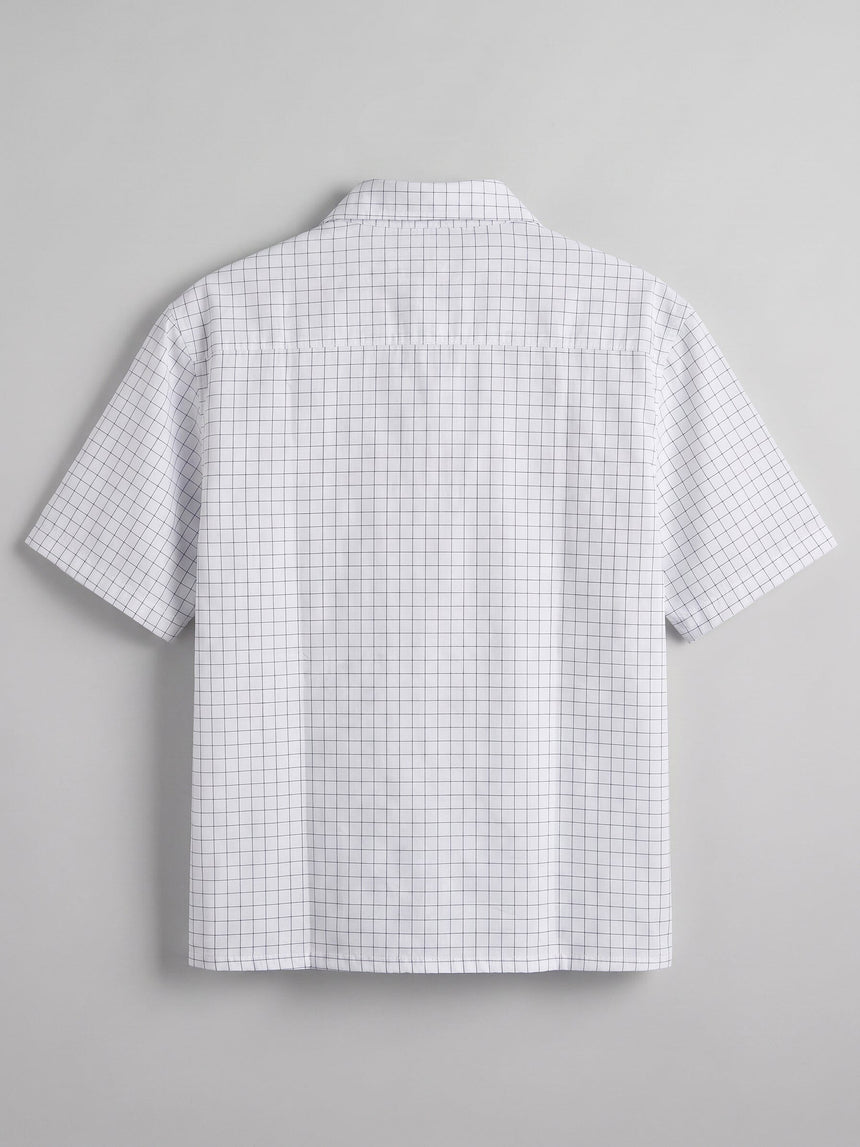 White Grid Checks Frog Knot Cropped Shirt Shirts Fugazee 