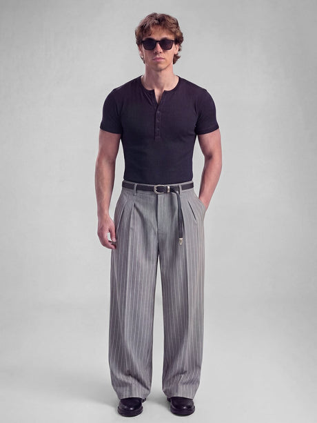 Grey Striped Pleated Trousers Trousers Fugazee 