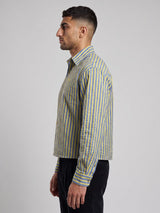 Warm Green & Blue Striped Cropped Shirt Shirts Fugazee 