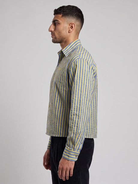 Warm Green & Blue Striped Cropped Shirt Shirts Fugazee 