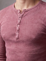 Crimson Acid Washed Ribbed Longsleeve Henley Tshirt T-Shirts Fugazee 