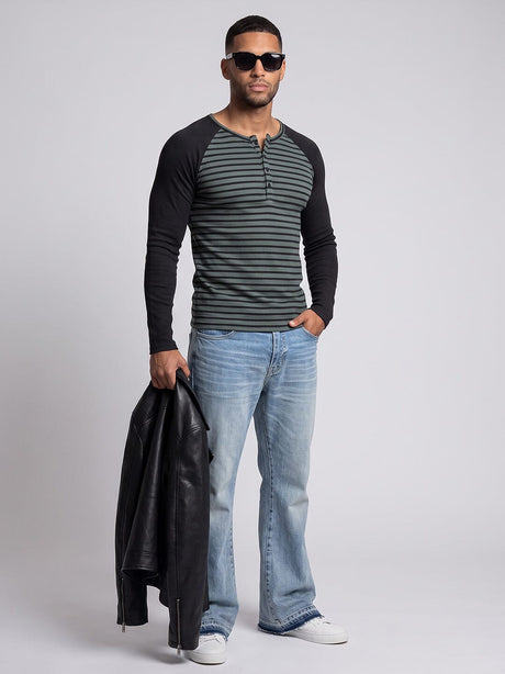 Green Striped Raglan Ribbed Tshirt T-Shirts Fugazee 
