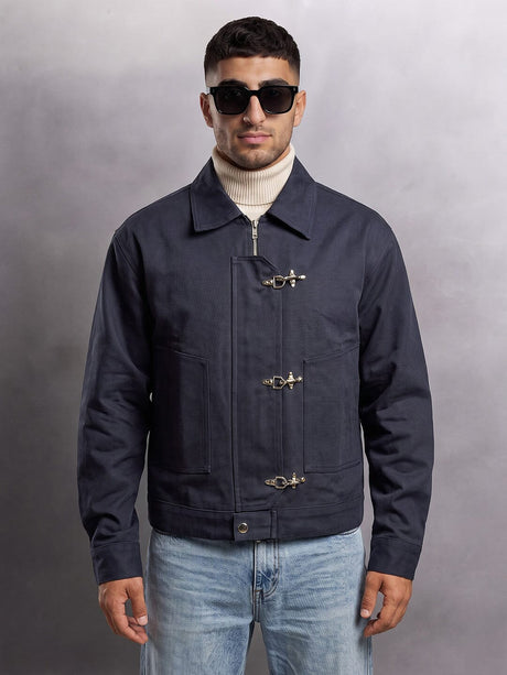 Navy Twill Fireman Clasp Jacket Jackets Fugazee 