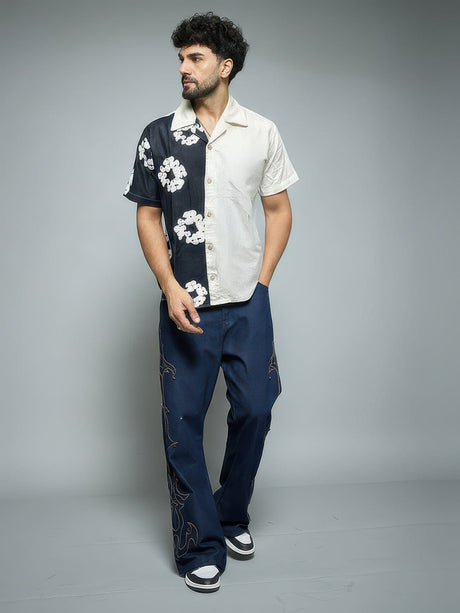 Floral Split Corduroy Denim Shirt Shirts Fugazee 