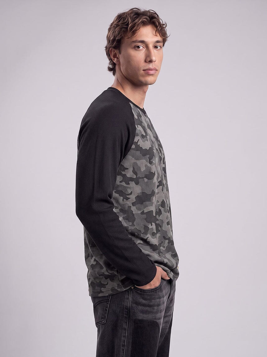 Grey Camo Raglan Waffle Longsleeves Tshirt T-Shirts Fugazee 