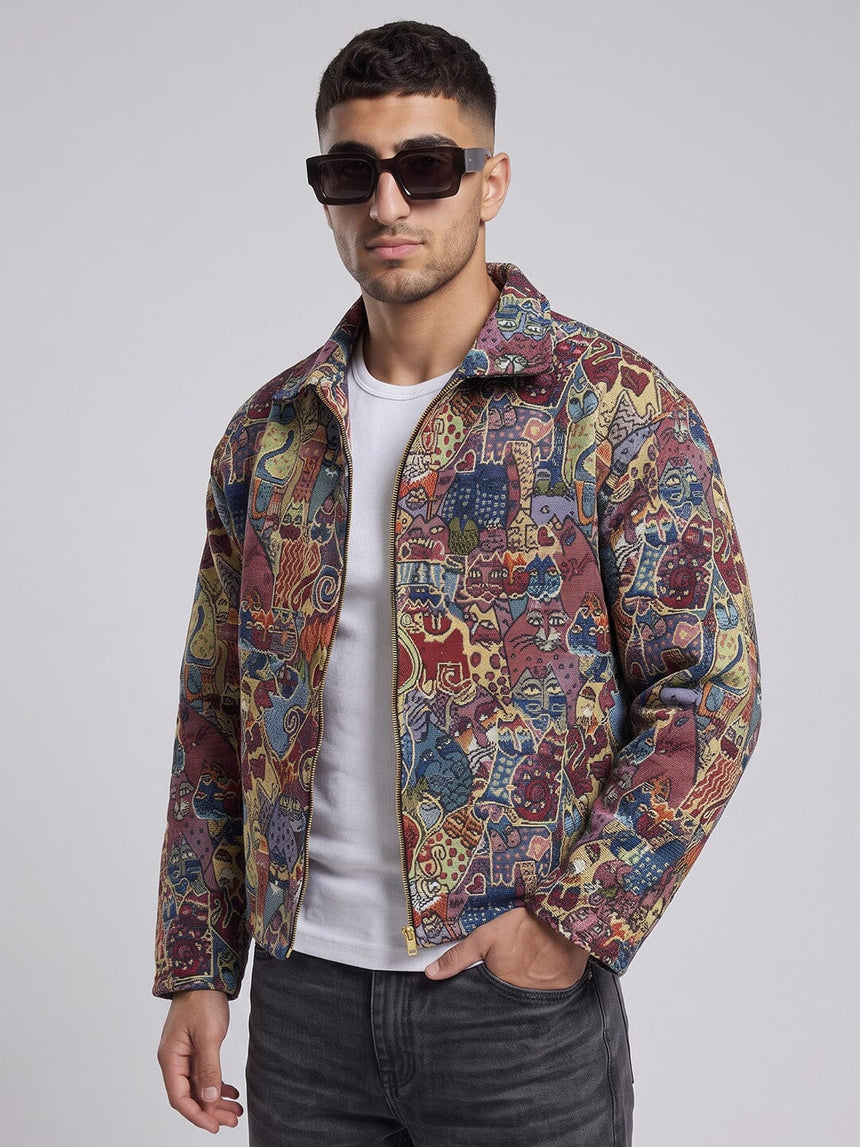 Abstract Tapestry Cropped Harrington Jacket Jackets Fugazee 
