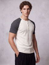 Ecru and Charcoal Raglan Ribbed Henley Tshirt T-Shirts Fugazee 
