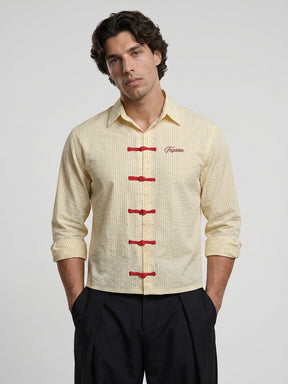 Lemon Striped Frog Buttoned Cropped Shirt Shirts Fugazee 