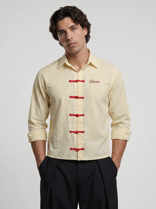 Lemon Striped Frog Buttoned Cropped Shirt Shirts Fugazee 