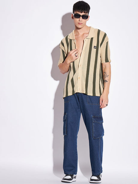 Camel Stripes Crotchet Knitted Shirt Shirts Fugazee 