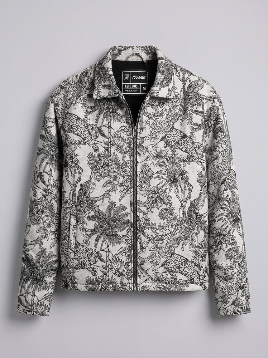 Ecru Tiger Tapersty Cropped Harrington Jacket Jackets Fugazee 