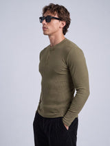 Olive Parker Ribbed Henley Tshirt T-Shirts Fugazee 
