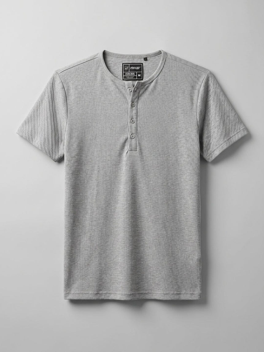 Light Grey Henley Short Sleeve Tshirt T-Shirts Fugazee 