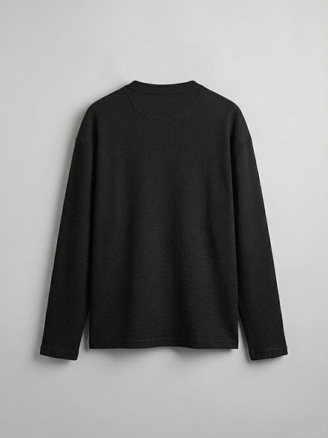 Black Waffle Relaxed Henley Tshirt T-Shirts Fugazee 