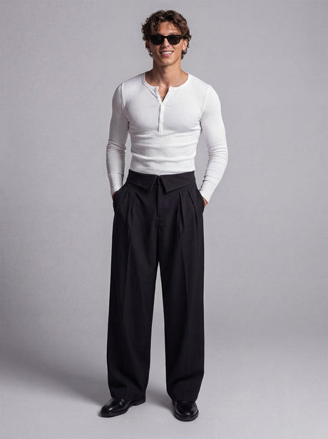 Black Inverted Waist Tailored Trousers Trousers Fugazee 