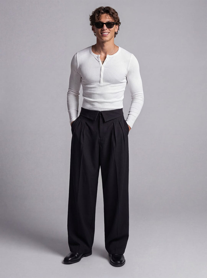 Black Inverted Waist Tailored Trousers Trousers Fugazee 