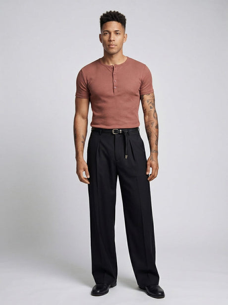 Muted Plum Ribbed Short Sleeves Henley Tshirt T-Shirts Fugazee 