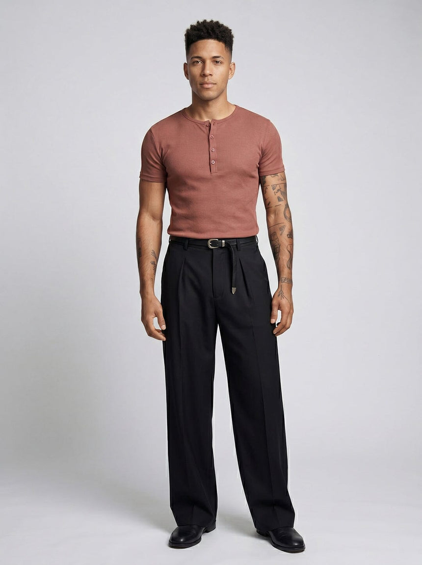Muted Plum Ribbed Short Sleeves Henley Tshirt T-Shirts Fugazee 