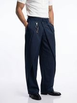 Navy Double Waisted Pleated Trousers Trousers Fugazee 