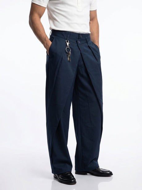 Navy Double Waisted Pleated Trousers Trousers Fugazee 
