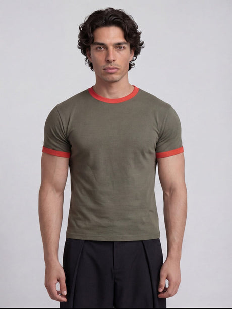Khaki Ringer Cropped Tshirt T-Shirts Fugazee 