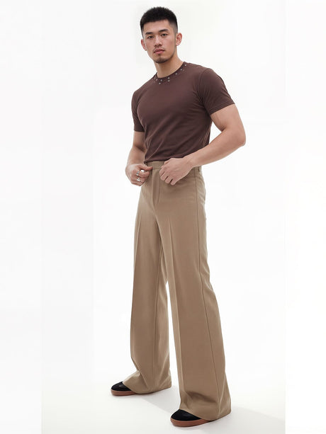 Beige High waisted Bell Bottom Trousers Trousers Fugazee 
