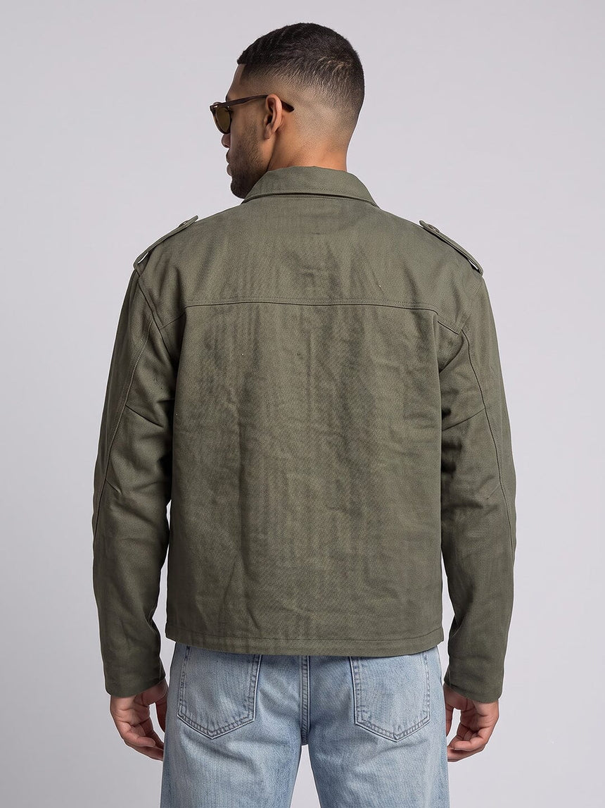 Olive Twill Heavyweight Harrington Cropped Jacket Jackets Fugazee 