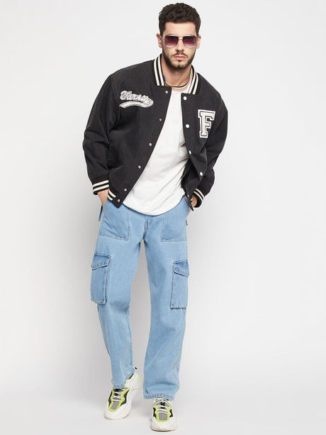Grey Denim Varsity Jacket Jackets Fugazee 