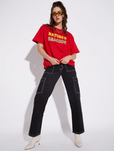Red Zebra Graphic Unisex Oversized Tshirt T-shirts Fugazee 