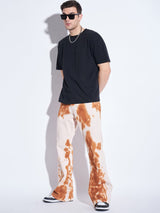 Ecru Tie Dye Flared Denim