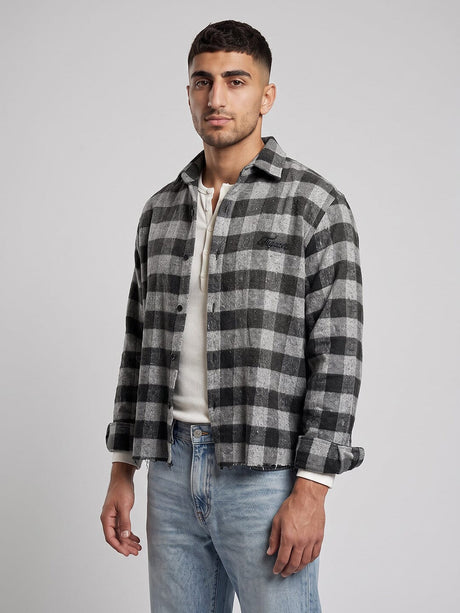 Grey & Black Raw Edge Boxy Shirt Shirts Fugazee 