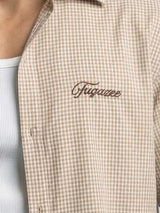 Sand Gingham Cropped Short Sleeve Shirt Shirts Fugazee 