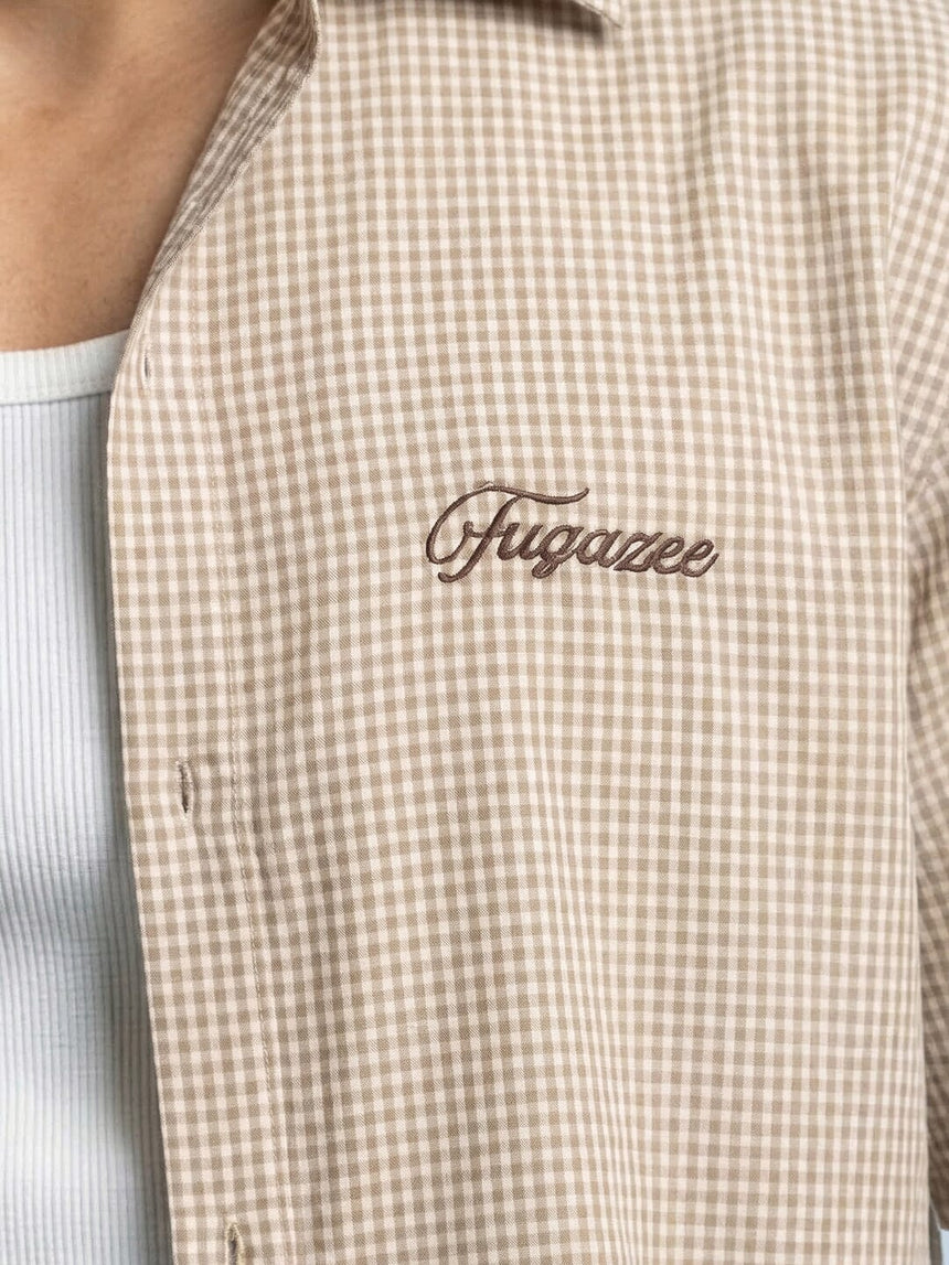 Sand Gingham Cropped Short Sleeve Shirt Shirts Fugazee 