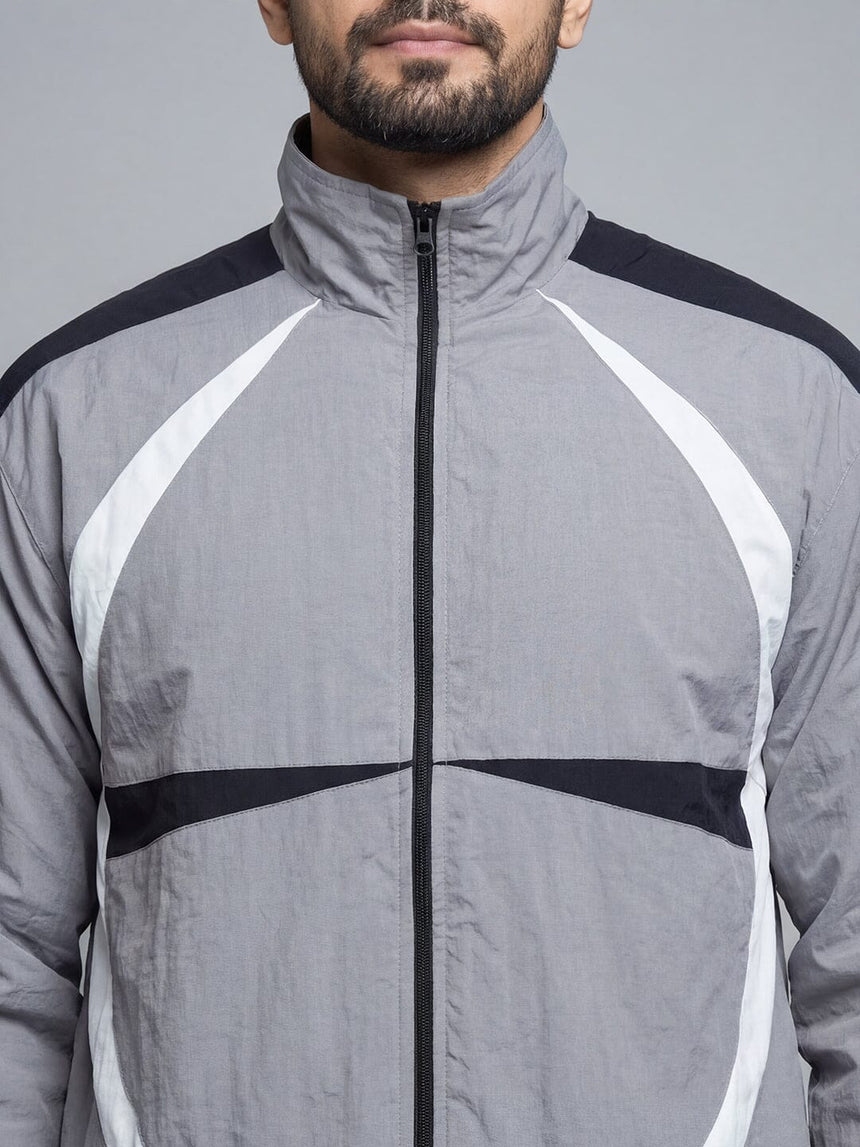 Grey Cut and Sew Windbreaker Jacket Jackets Fugazee 