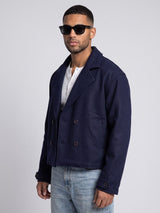 Navy Woollen Cropped Trench Blazer Blazer Fugazee 