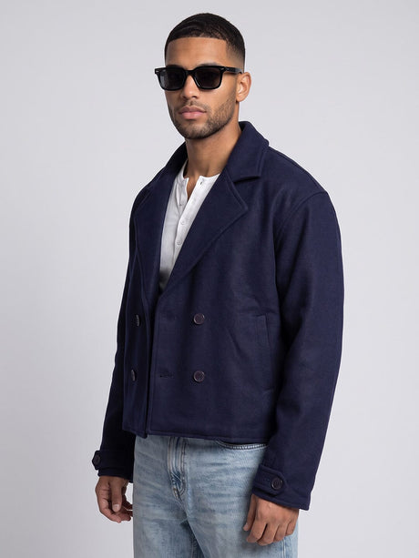 Navy Woollen Cropped Trench Blazer Blazer Fugazee 