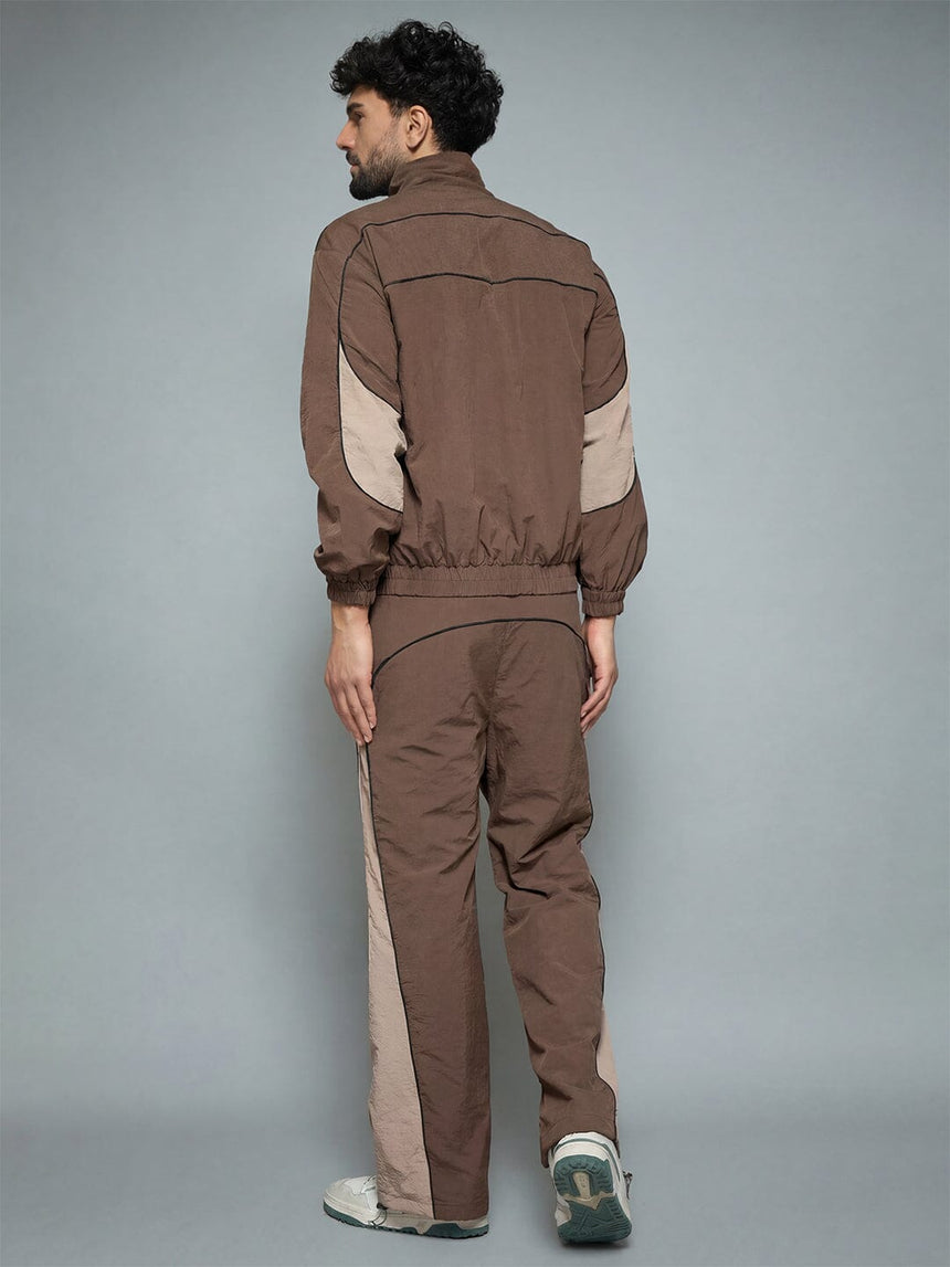Brown And Beige Cut And Sew Tracksuit Tracksuits Fugazee 