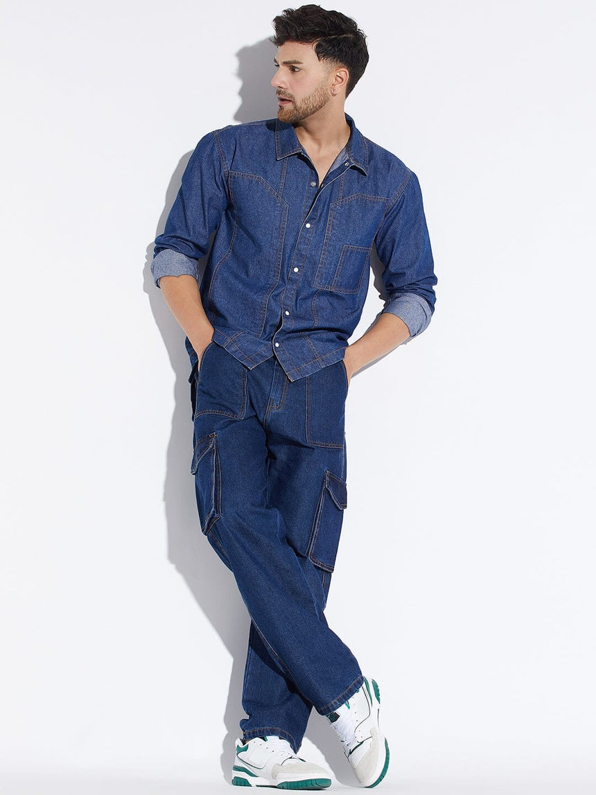 Dark Wash Carpenter Shirt and Jeans Combo Clothing Set Clothing Set Fugazee 