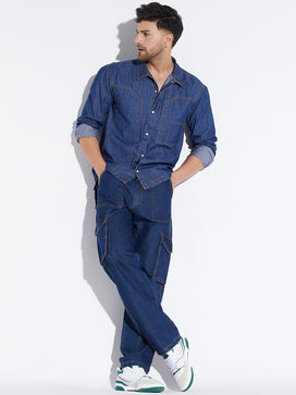 Dark Wash Carpenter Shirt and Jeans Combo Clothing Set