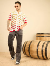 Ecru Wavy Stripes Crochet Shirt Shirts Fugazee 