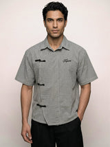 Black Checkered Chinese Frog Buttoned Cropped Shirt Shirts Fugazee 
