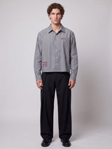 Charcoal Striped Embroidered Cropped Shirt Shirts Fugazee 