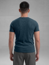 Denim Blue Ribbed Henley Short Sleeves Tshirt T-Shirts Fugazee 