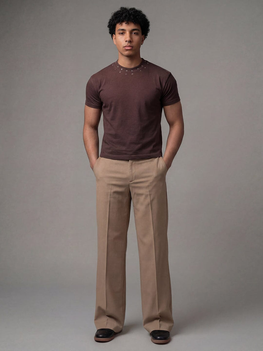 Brown Eyelet Detail Cropped Tshirt T-Shirts Fugazee 