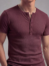 Maroon Ribbed Henley Short Sleeves Tshirt T-Shirts Fugazee 
