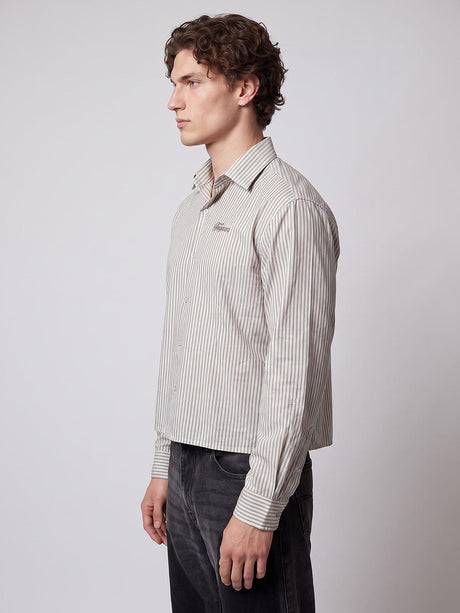 Brown Striped Seersucker Cropped Shirt Shirts Fugazee 
