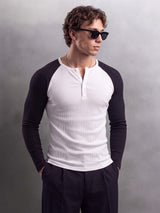 Monochrome Raglan Ribbed Henley Tshirt T-Shirts Fugazee 