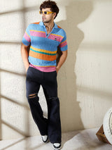 Sky Striped Cable Knit Polo Tshirt T-Shirts Fugazee 