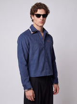 Nautical Blue Corduroy Double Collared Cropped Shirt Shirts Fugazee 
