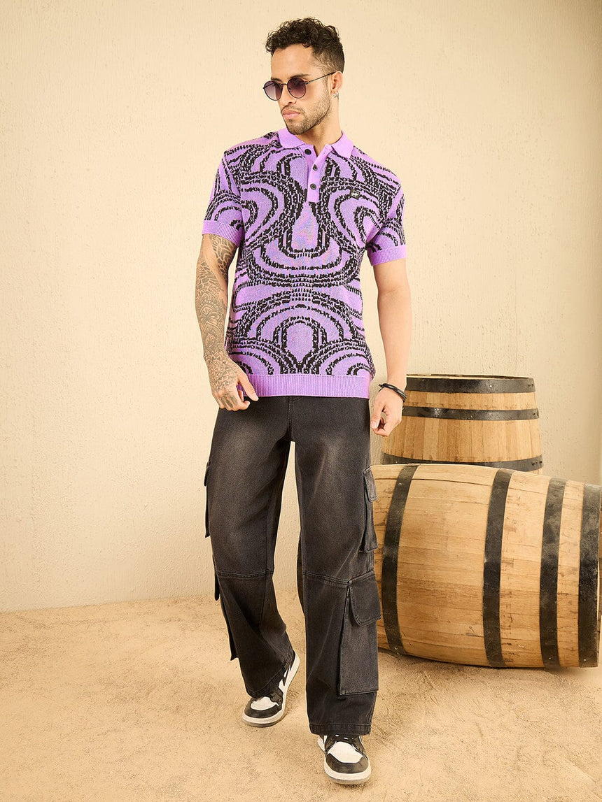 Purple Abstract Knitted Polo Tshirt T-shirts Fugazee 